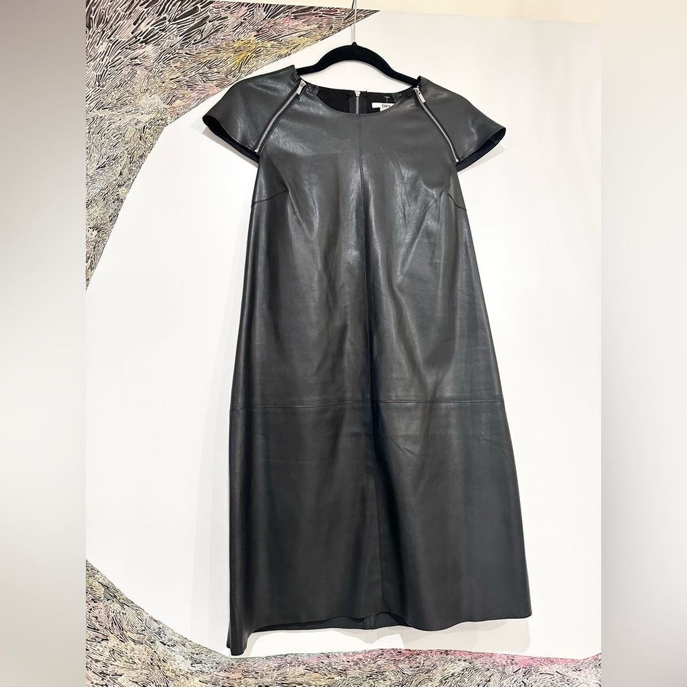 BAR III faux black leather zipper mini sheath dress medium